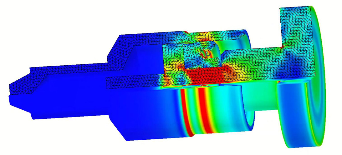 Image of a Finite Element Analysis (FEA) computer aided design model.